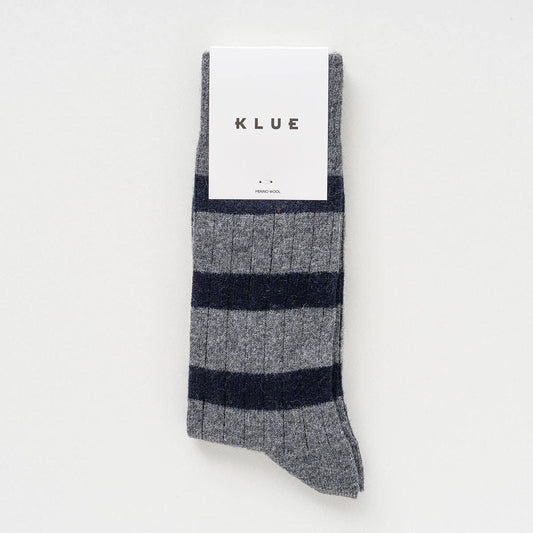 KLUE Merinowollsocken mit Streifen | Grau und Schwarz