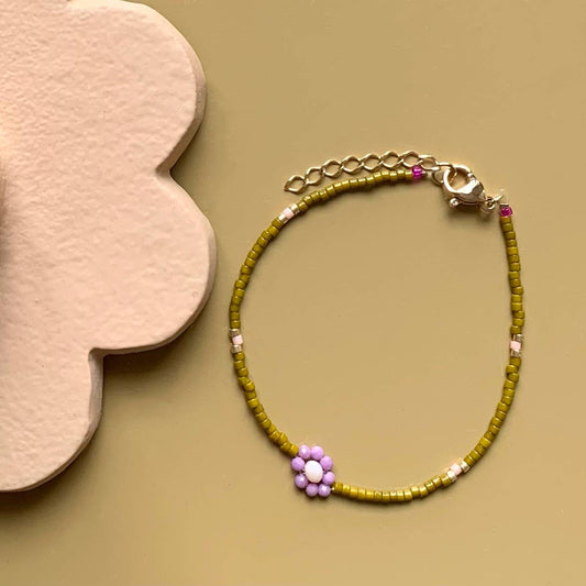 Marguerite-Armband - Olivgrün / Goldfarben