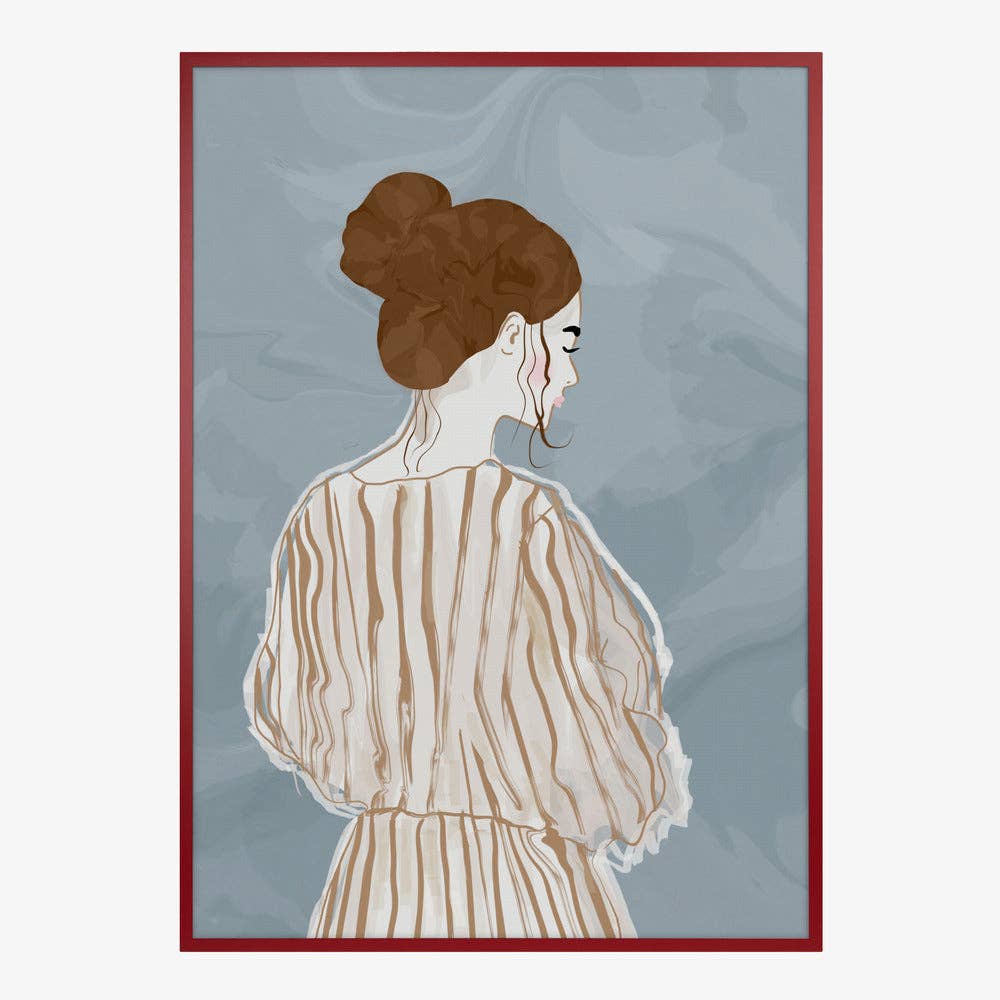 Frau von hinten in gestreifter Bluse Kunstdruck – Minimalistisch modern