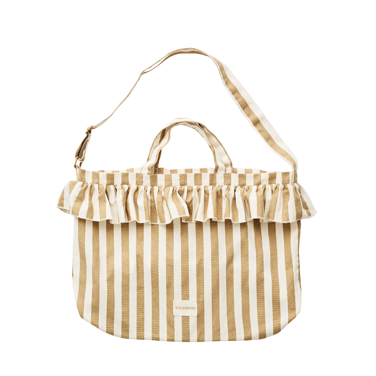 Schultertasche mit Rüschen, beige gestreift
