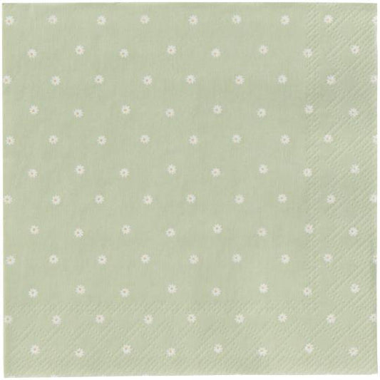 Kaffeeserviette 12,5x12,5 cm Daisies hellgrün m/kleinen Margeriten 20 Stck/Pck