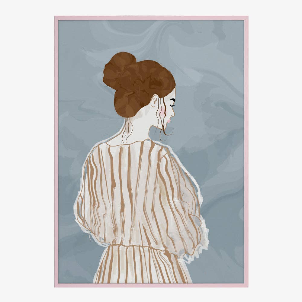 Frau von hinten in gestreifter Bluse Kunstdruck – Minimalistisch modern