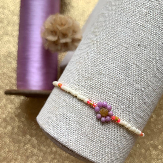 Armband Marguerite - Ecru / neonrosa