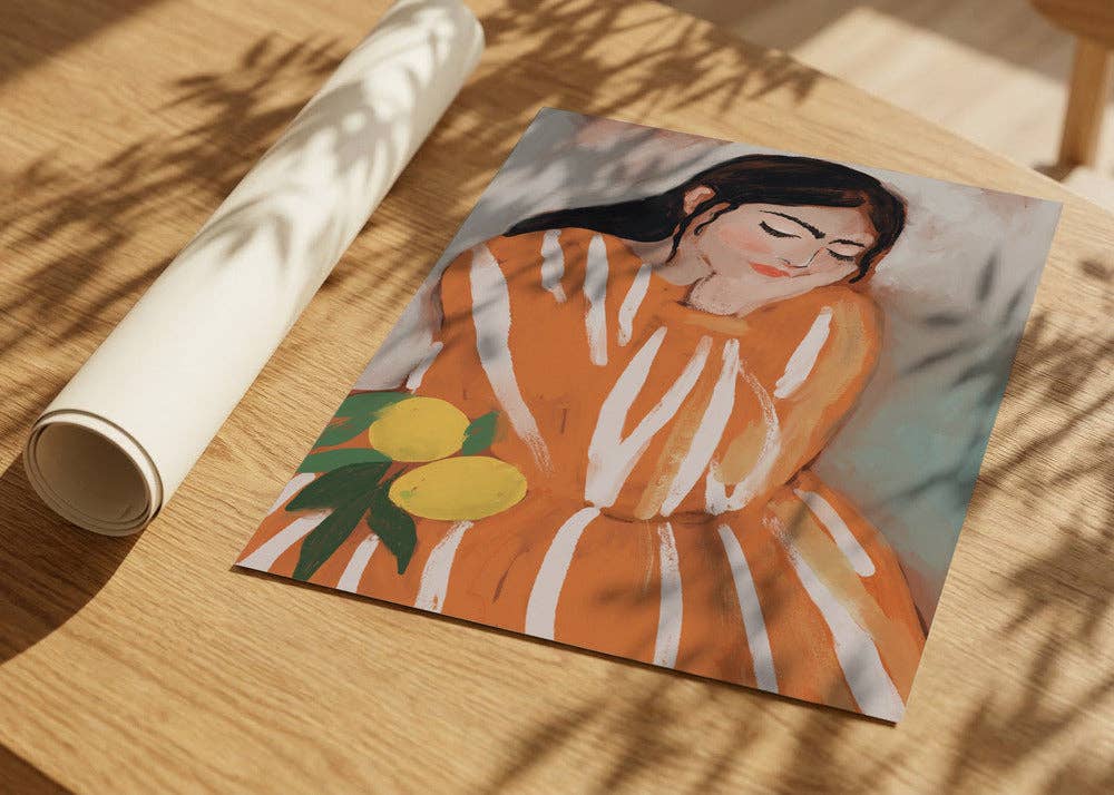 Kunstdruck „Frau mit Zitronen“ – malerischer Boho