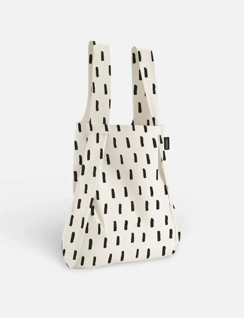 Notabag Original Black Brush – Tasche, Rucksack und Tragetasche mit Geschenk-Pattern in Weiß