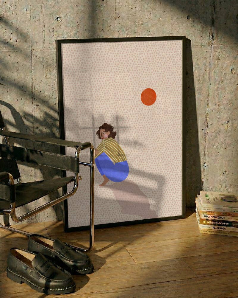 Nachdenkliche Frau und Sonne Kunstdruck - Warmes Editorial