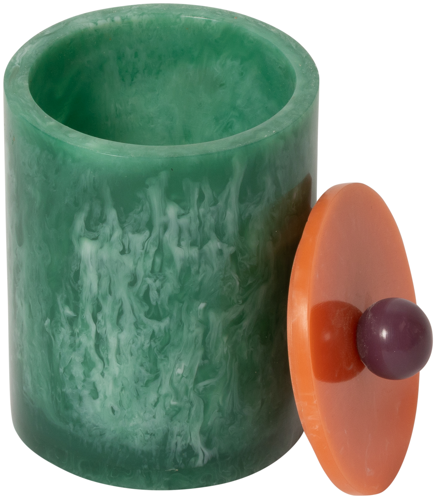 Teelichthalter m/Deckel, resin, violett