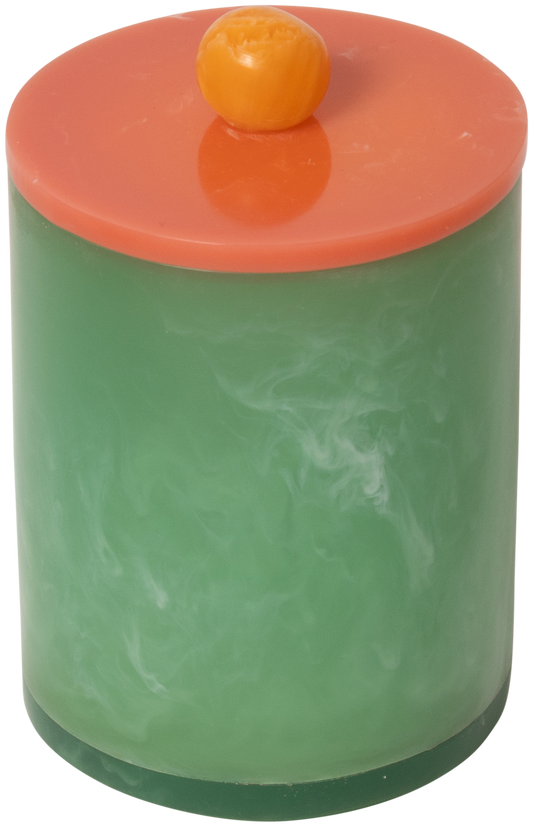 Teelichthalter m/Deckel, resin, orange