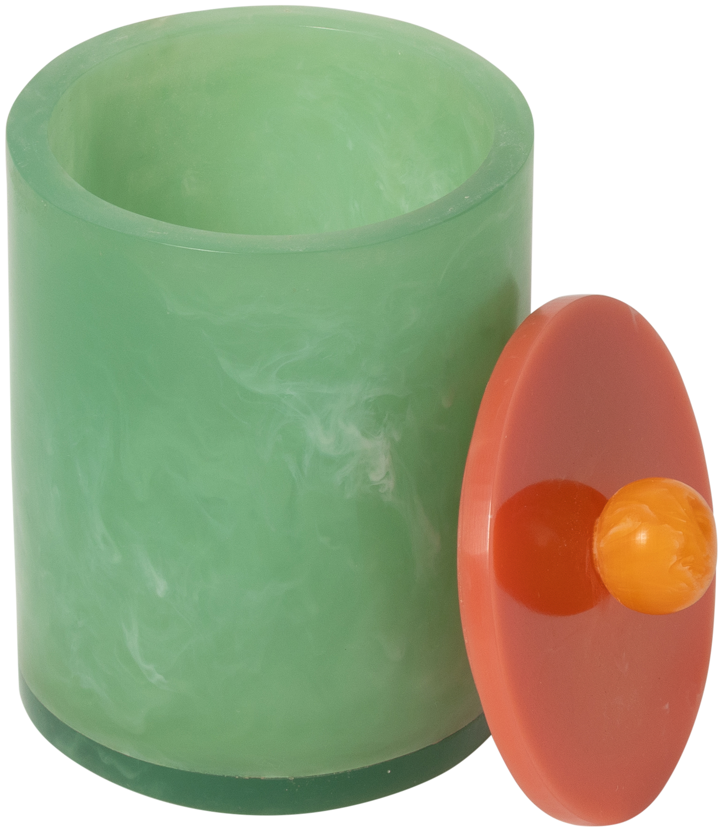 Teelichthalter m/Deckel, resin, orange
