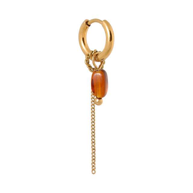 Goldene Creolen mit braunen Oval-Anhängern 1 Stk.