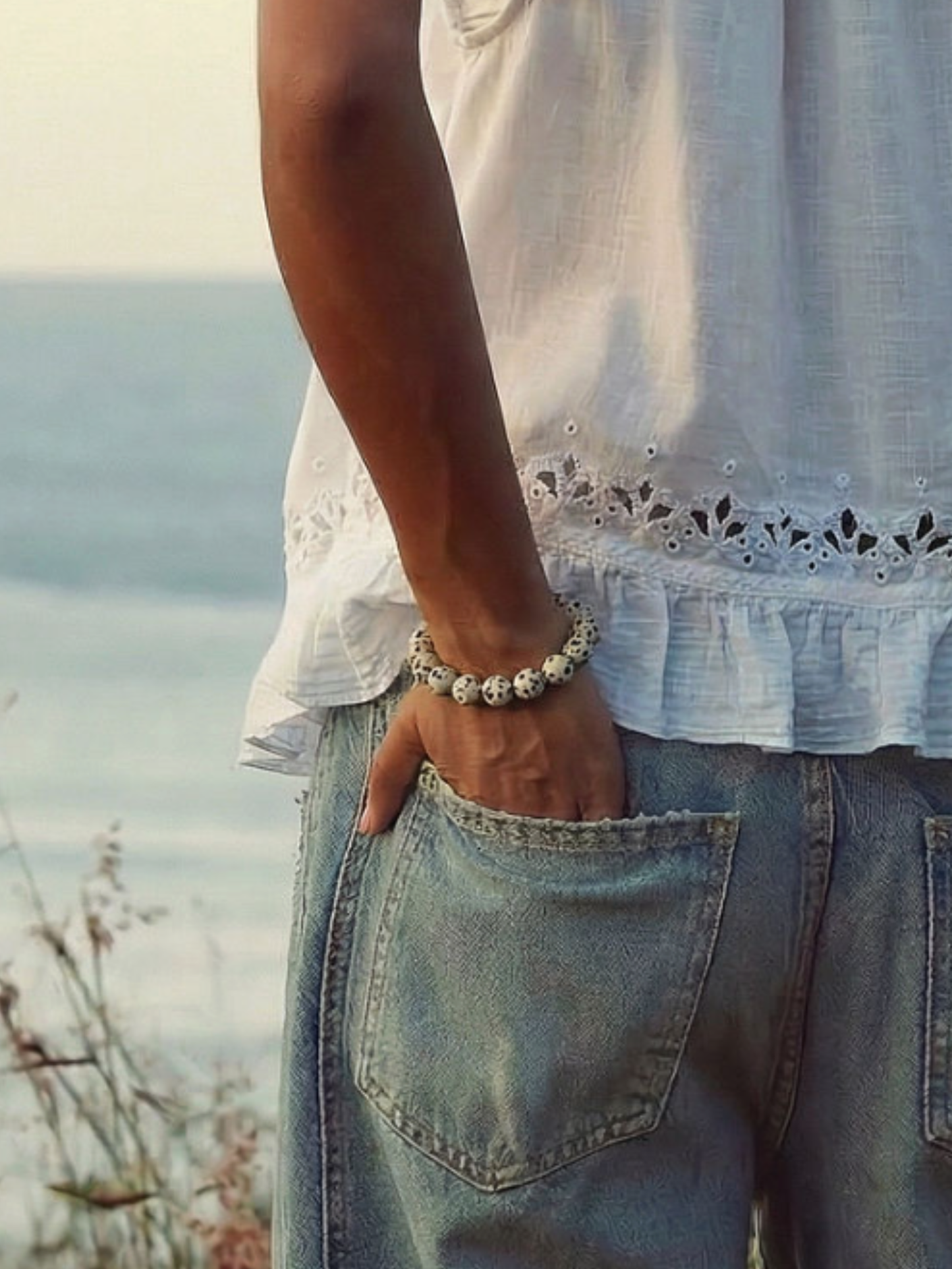 Chunky Dalmatian Jasper Stretch Bracelet Joy