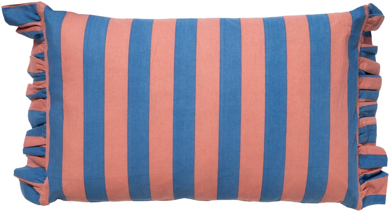 Kissenbezug m/Fransen, artisan, gestreift-pink/blau