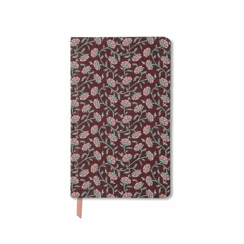 Soft Touch Notizbuch – Burgunderrot, Vintage-Blumenmuster
