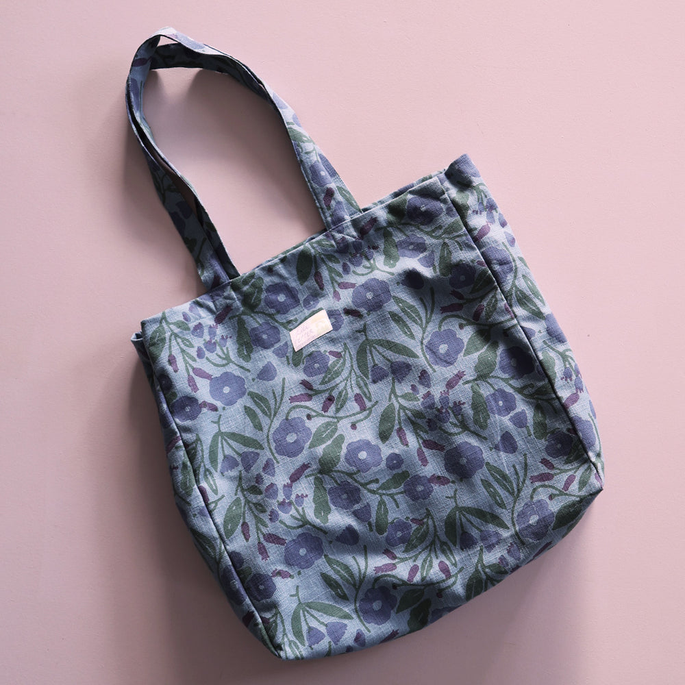 Handbedruckte Tote Bag *Floral Blue*