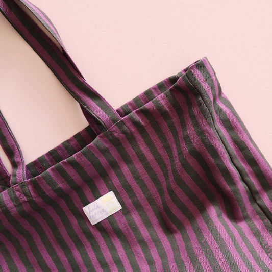 Handbedruckte Tote Bag *Stripe Green Purple*
