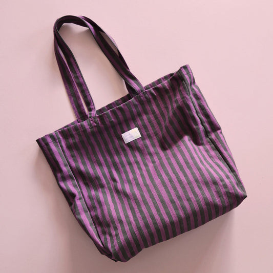 Handbedruckte Tote Bag *Stripe Green Purple*