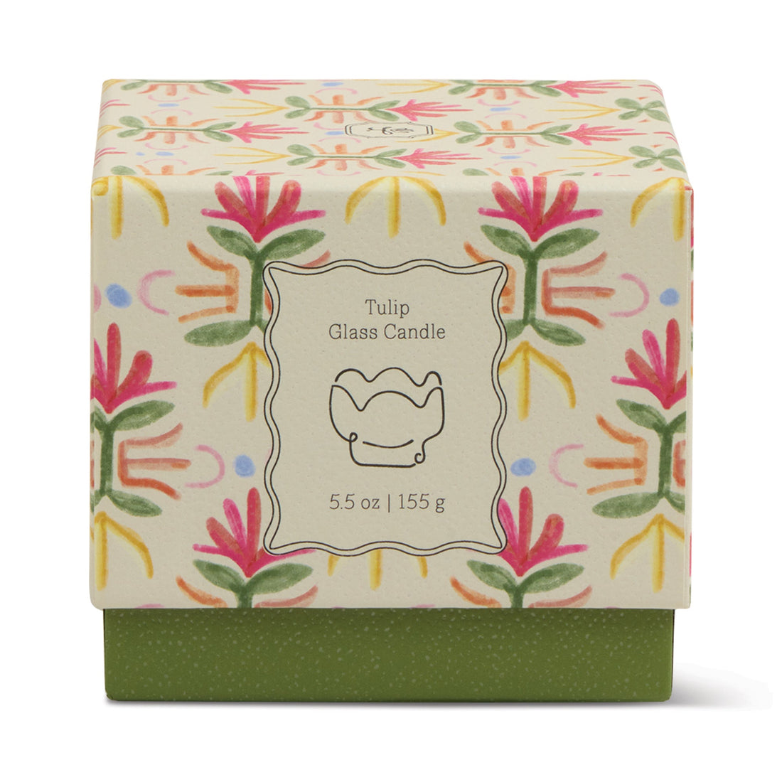 Tulpenförmige Kerze im Glas (155 g / 5,5 oz), Violett und Grün – Duftrichtung: Bronzed Gardenia