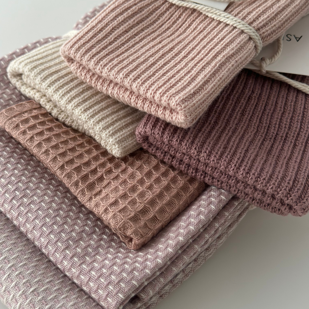 Geschirrtuch - Bio-Baumwolle - Gestrickt - Welle - Puder