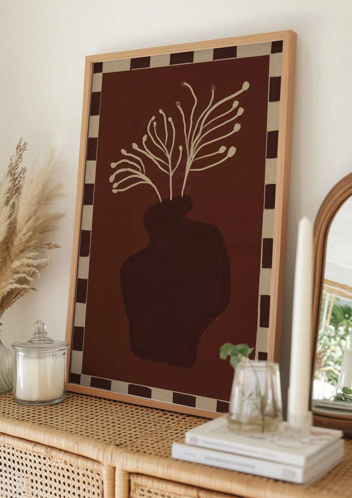 Kunstdruck: Braune Vase mit Zweigen – volkstümliches Stillleben