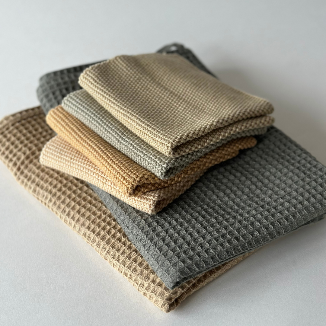 Geschirrtücher aus Bio-Baumwolle – Set mit 2 gestrickten Tüchern – Farbe Pampas