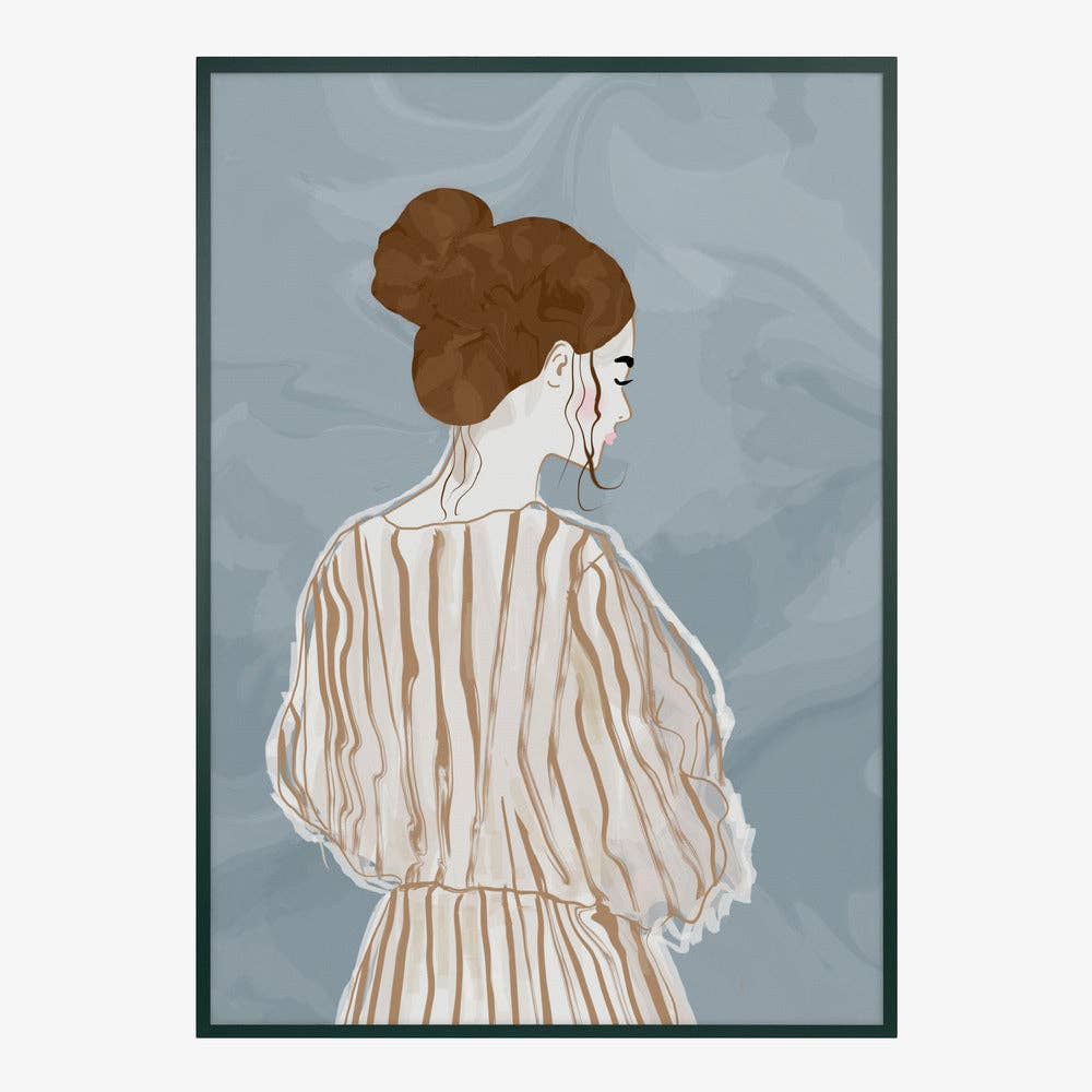 Frau von hinten in gestreifter Bluse Kunstdruck – Minimalistisch modern