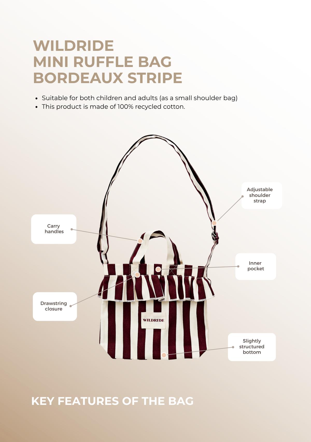 Mini Rüschen‑Tasche Bordeaux gestreift