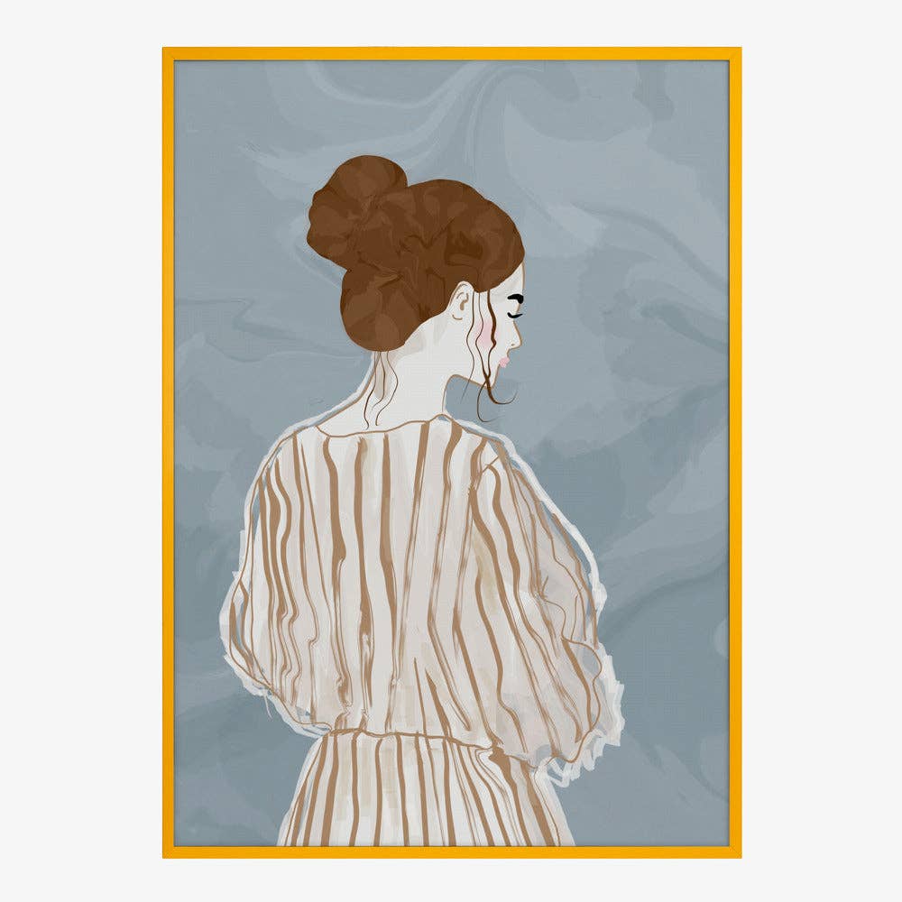 Frau von hinten in gestreifter Bluse Kunstdruck – Minimalistisch modern