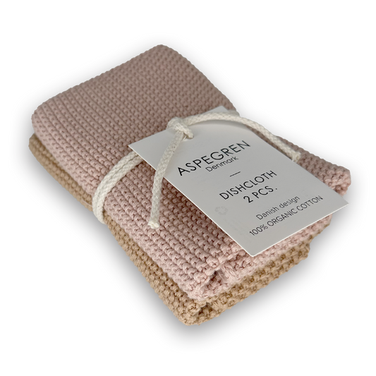 Geschirrtücher aus Bio-Baumwolle – Set mit 2 gestrickten Tüchern in Macaroon-Farbe