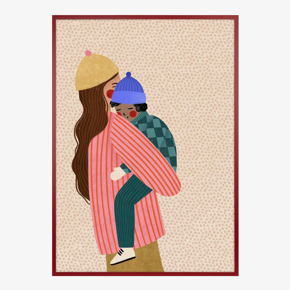 Kunstdruck: Mutter trägt Kind – malerischer Winter: No Frame / 30x40 cm