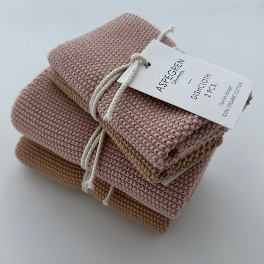 Geschirrtücher aus Bio-Baumwolle – Set mit 2 gestrickten Tüchern in Macaroon-Farbe