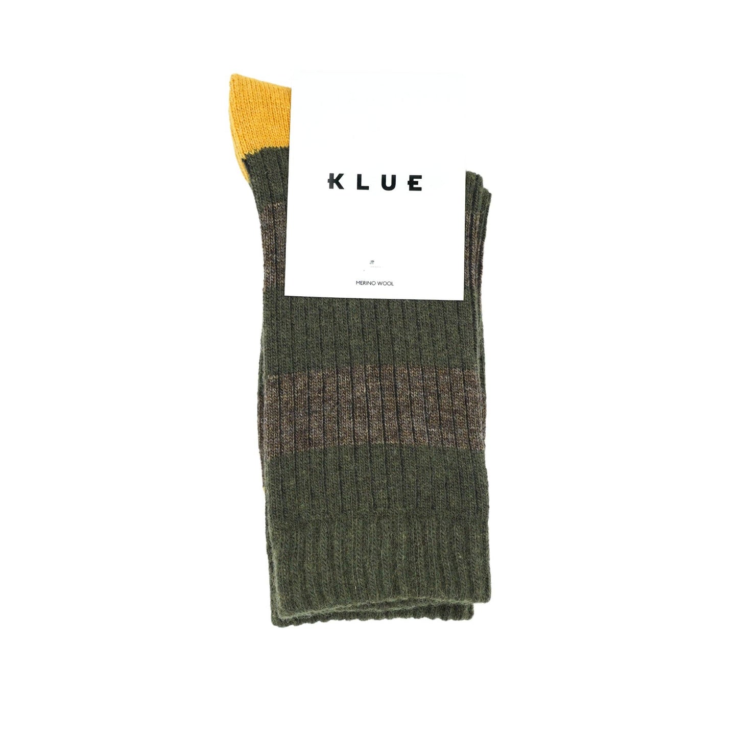 KLUE Merinowollsocken mit Streifen | Khaki und Gelb