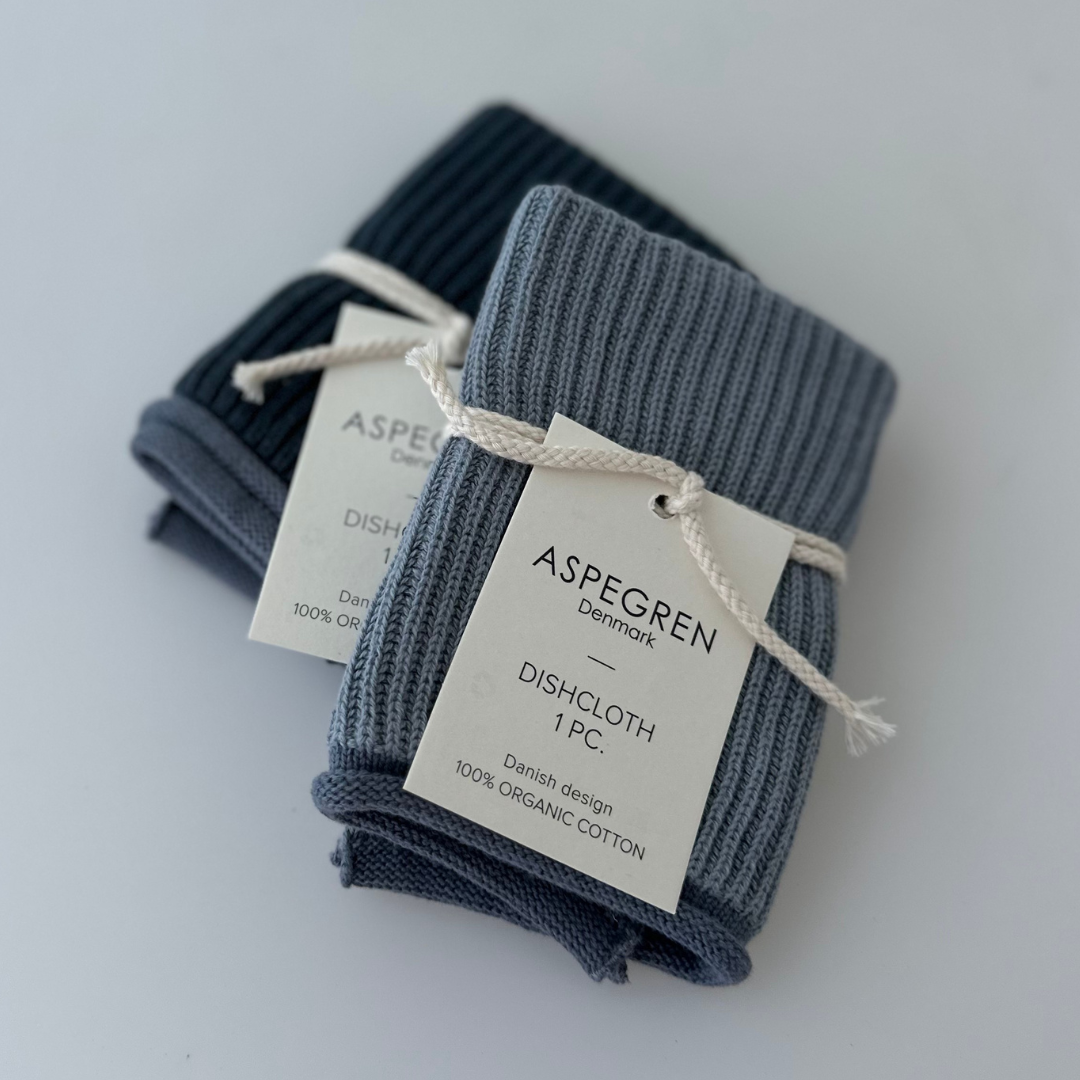 Geschirrtuch - Bio-Baumwolle - Gestrickt - Wellenmuster - Blassblau