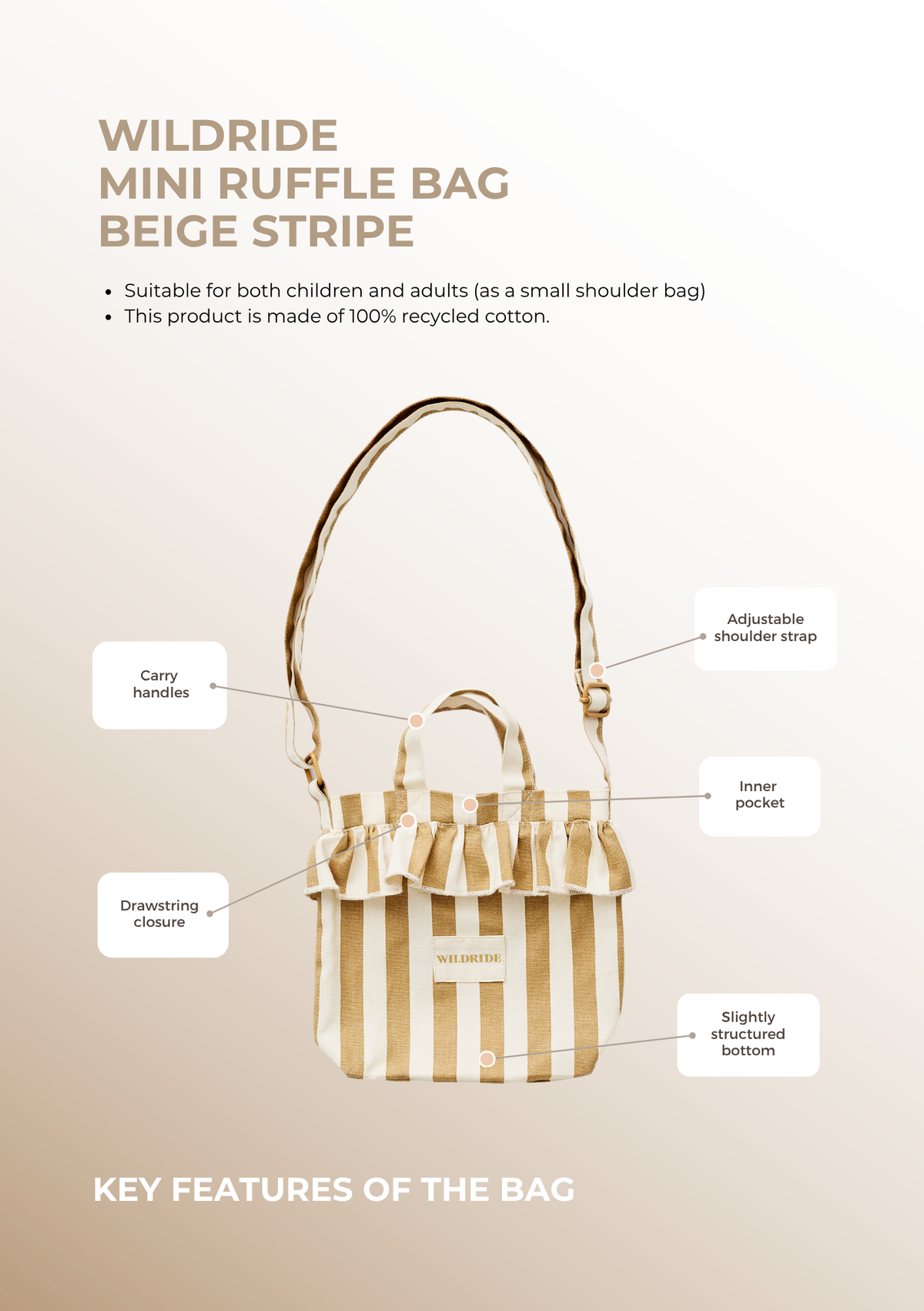 Mini-Rüschen-Tasche, Beige gestreift