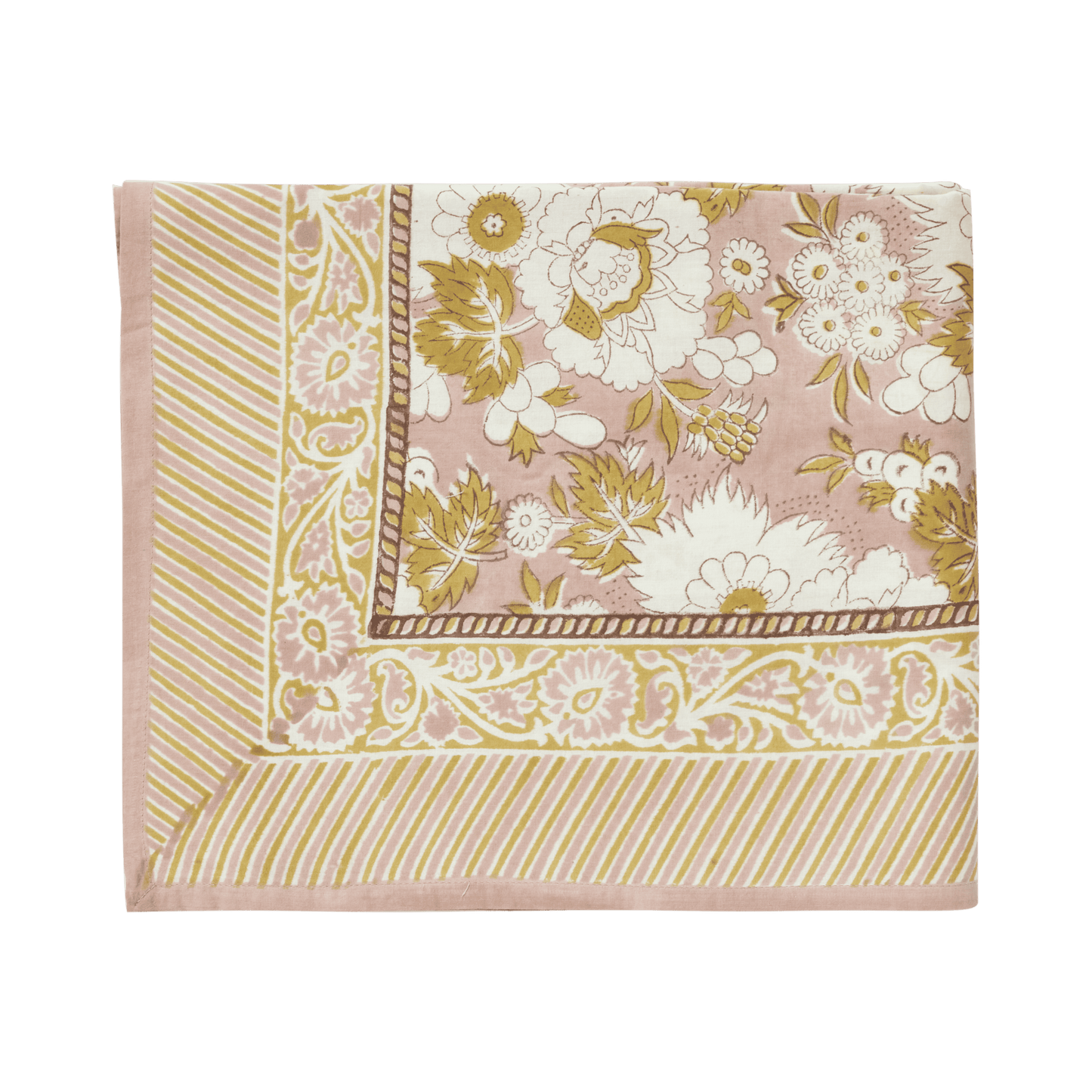 Indische Tischdecke mit Blumenmuster Vishnu Terrakotta