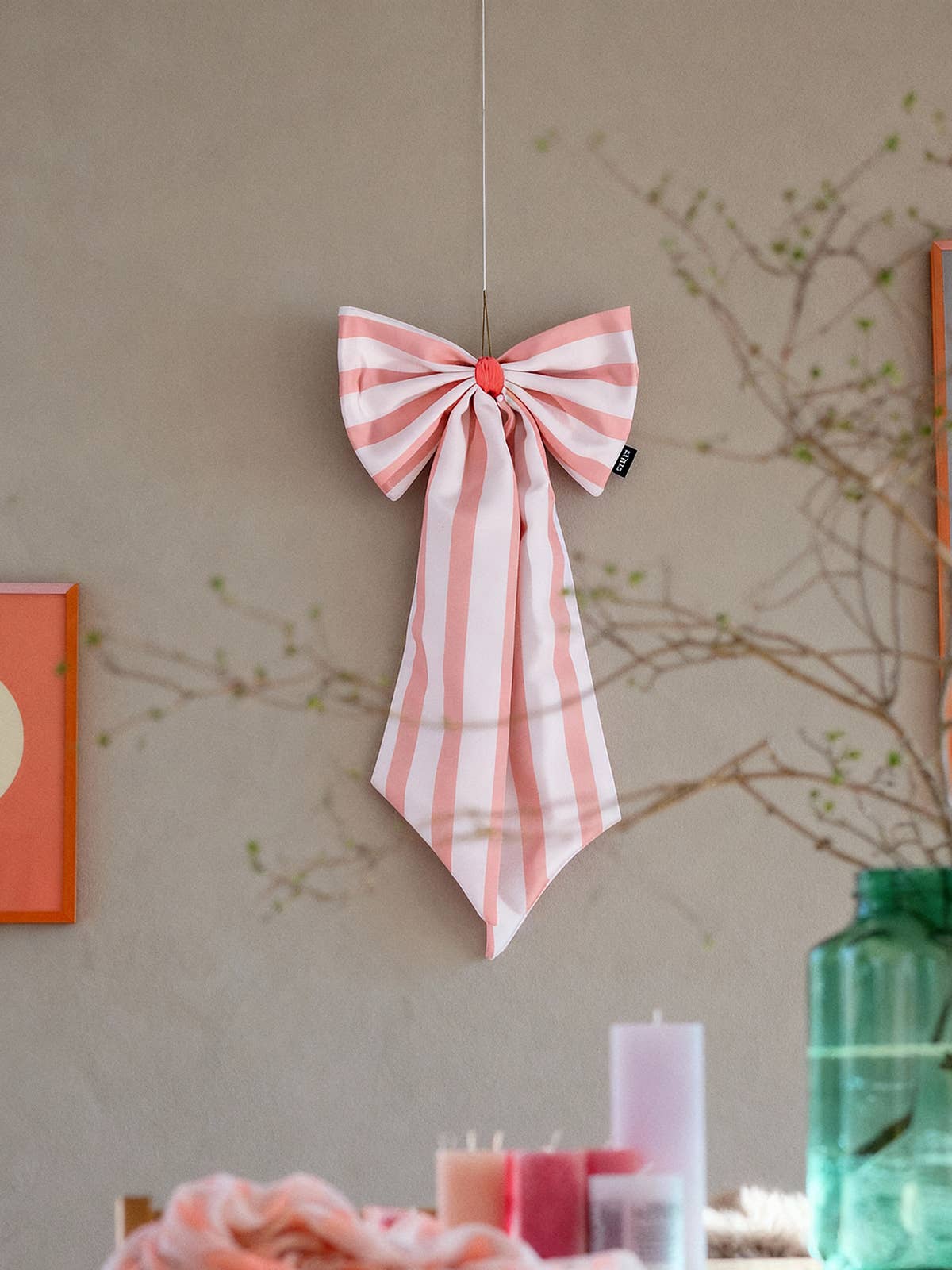 Schleife Canvas offwhite/coral breit gestreift