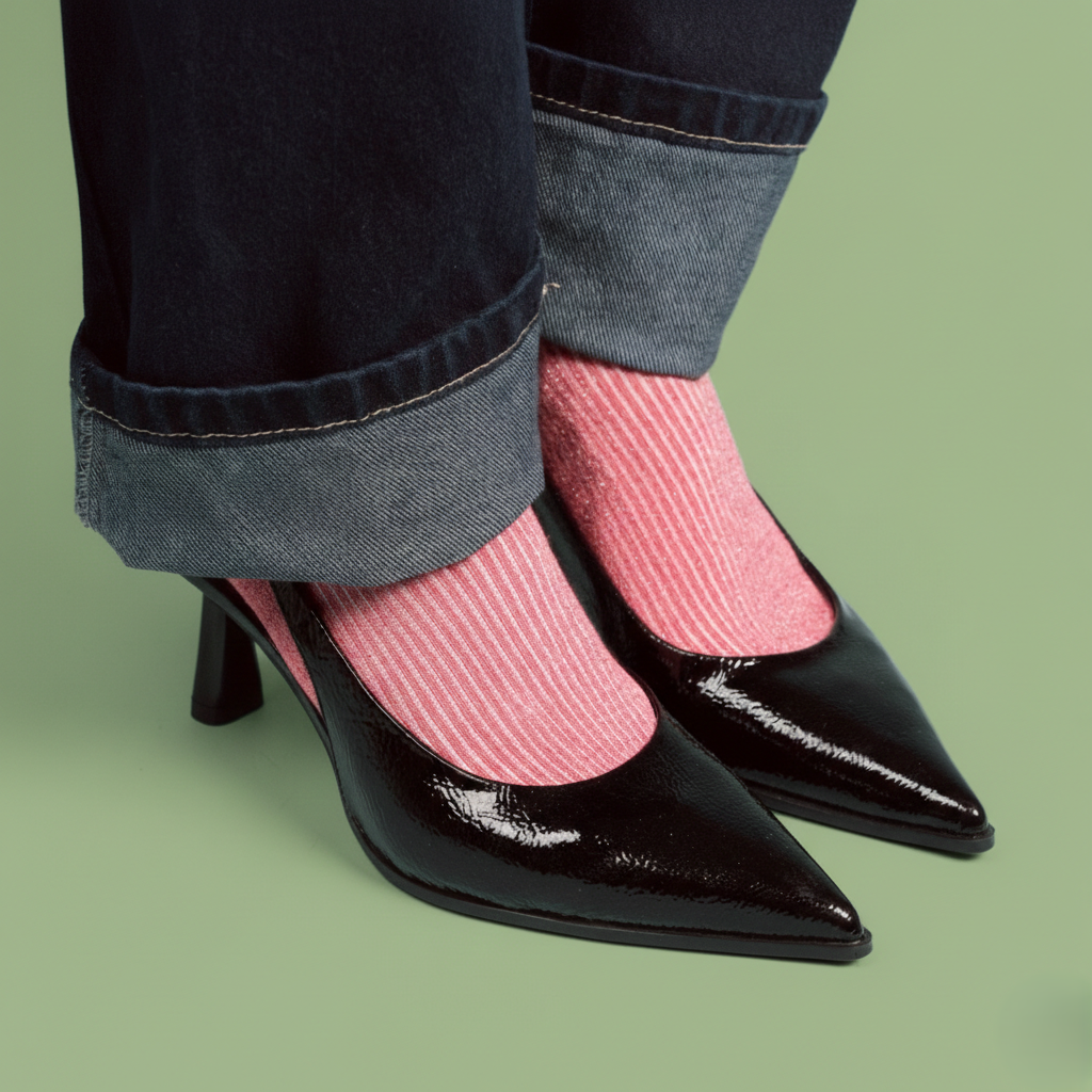 KLUE Glitter-Lurex-Socken aus umweltfreundlichem Lyocell | Erdbeerrot