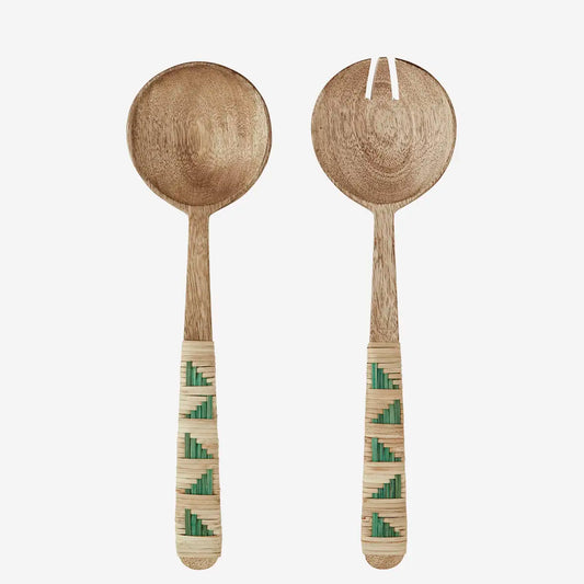 Salatbesteck aus Holz mit Bambus Rund